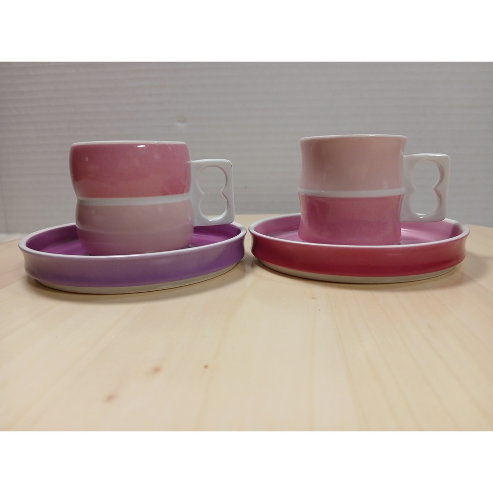 Vintage Block Chromatics Red Lavender Demi. Cup & Saucer Set  Gerald Gulotta MCM
